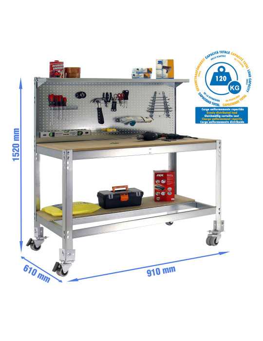 Banco trabajo 1520x910x610 SIMONWORK MOBILE BT3 900 GALVA/MADERA marca SIMONRACK