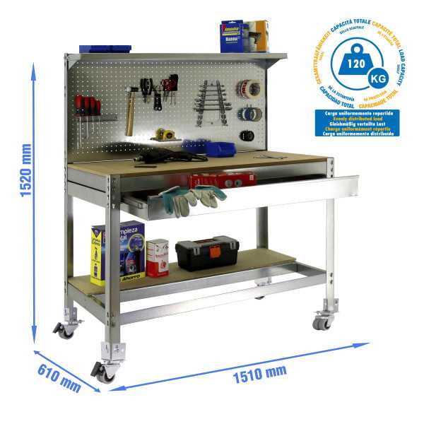 Banco trabajo 1520x1510x610 SIMONWORK MOBILE BT3 BOX 1500 GALVA/MADERA marca SIMONRACK