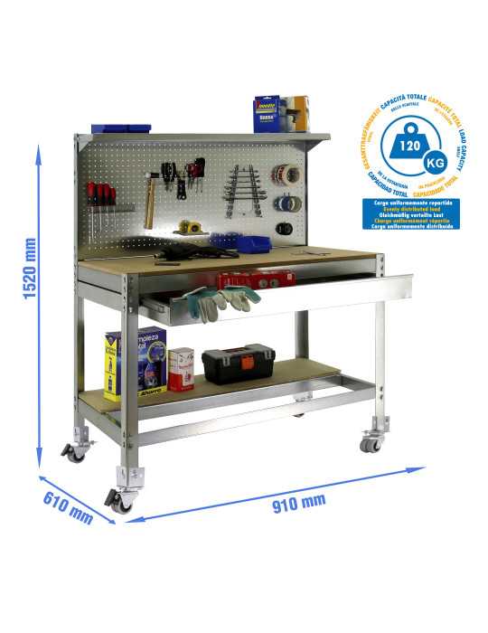Banco trabajo 1520x910x610 SIMONWORK MOBILE BT3 BOX 900 GALVA/MADERA marca SIMONRACK