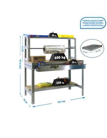 Banco trabajo 1445x1210x760 SIMONWORK BT4 BOX 1200 GALVA/MADERA marca SIMONRACK