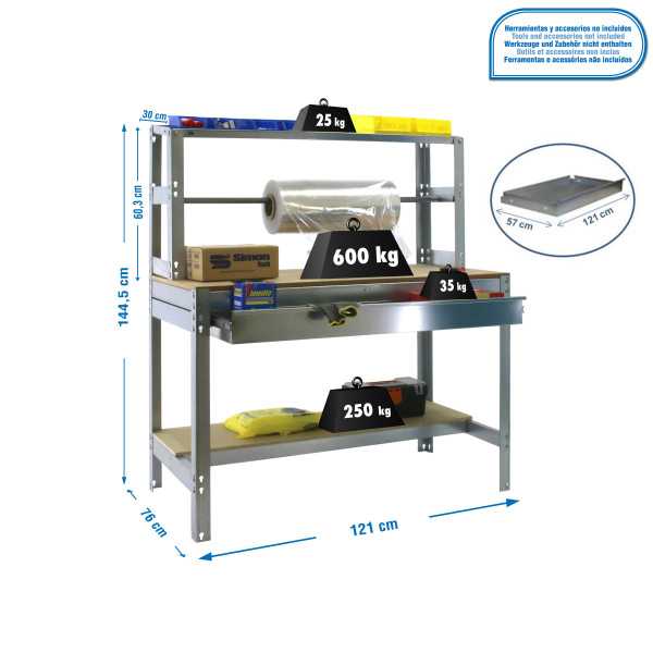 Banco trabajo 1445x1210x760 SIMONWORK BT4 BOX 1200 GALVA/MADERA marca SIMONRACK