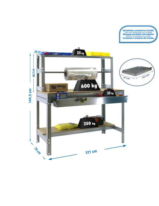 Banco trabajo 1445x1210x760 SIMONWORK BT4 BOX 1200 GALVA/MADERA marca SIMONRACK