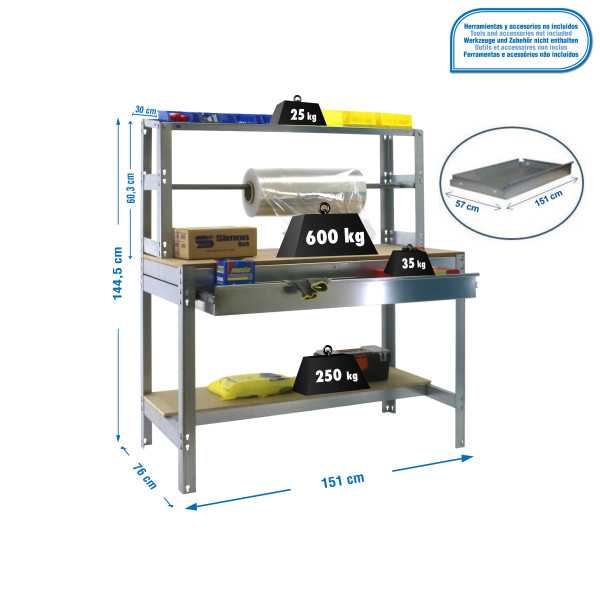 Banco trabajo 1445x1510x760 SIMONWORK BT4 BOX 1500 GALVA/MADERA marca SIMONRACK