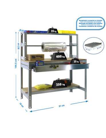 Banco trabajo 1445x910x760 SIMONWORK BT4 BOX 900 GALVA/MADERA marca SIMONRACK