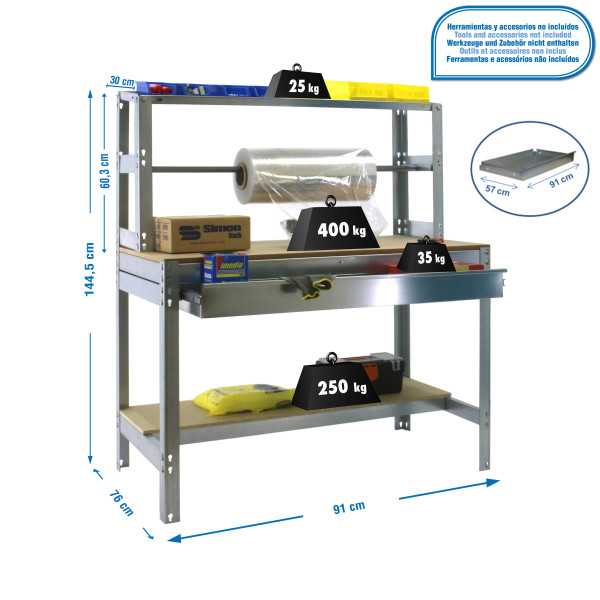 Banco trabajo 1445x910x760 SIMONWORK BT4 BOX 900 GALVA/MADERA marca SIMONRACK