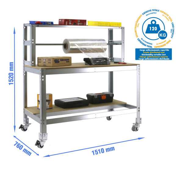 Banco trabajo 1520x1510x760 SIMONWORK MOBILE BT4 1500 GALVA/MADERA marca SIMONRACK