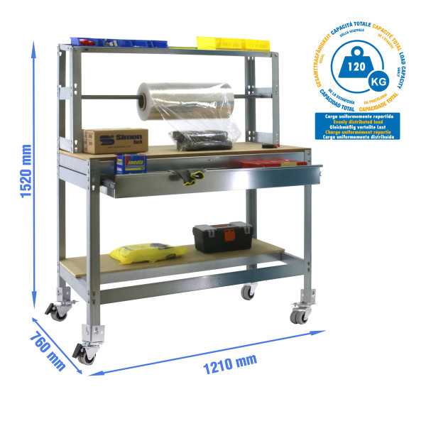Banco trabajo 1520x1210x760 SIMONWORK MOBILE BT4 BOX 1200 GALVA/MADERA marca SIMONRACK