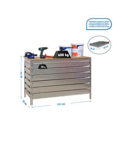 Banco trabajo 842x1210x760 SIMONWORK BT5 BOX6 1200 GALVA/MADERA marca SIMONRACK
