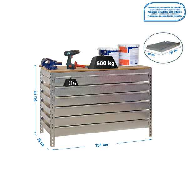 Banco trabajo 842x1510x760 SIMONWORK BT5 BOX6 1500 GALVA/MADERA marca SIMONRACK
