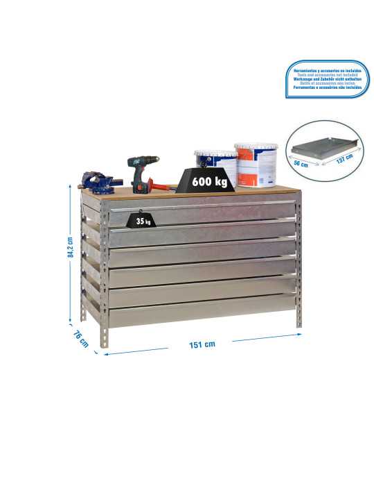 Banco trabajo 842x1510x760 SIMONWORK BT5 BOX6 1500 GALVA/MADERA marca SIMONRACK