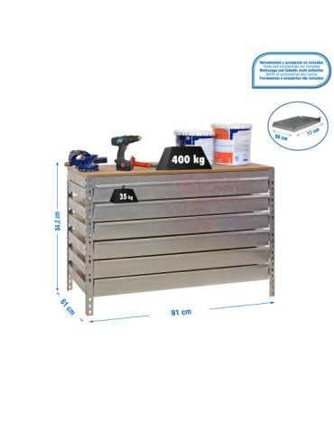 Banco trabajo 842x910x610 SIMONWORK BT5 BOX6 900 GALVA/MADERA marca SIMONRACK