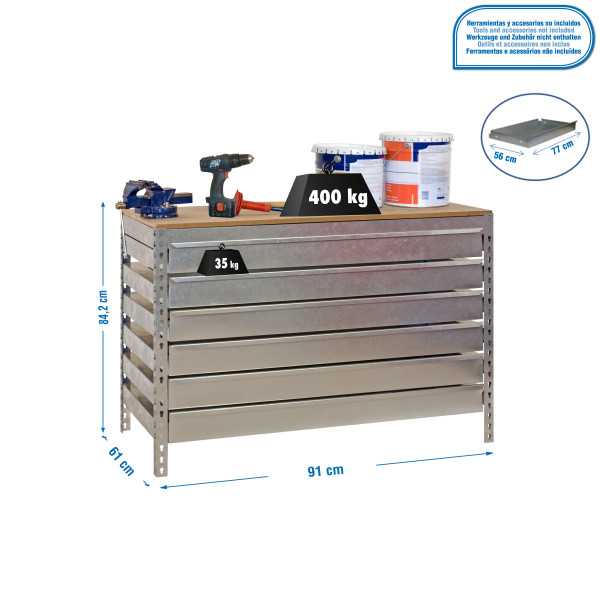 Banco trabajo 842x910x610 SIMONWORK BT5 BOX6 900 GALVA/MADERA marca SIMONRACK