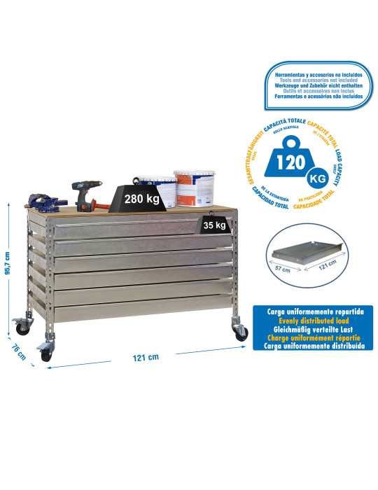 Banco trabajo 917x1210x760 SIMONWORK MOBILE BT5 BOX6 1200 GALVA/MADERA marca SIMONRACK