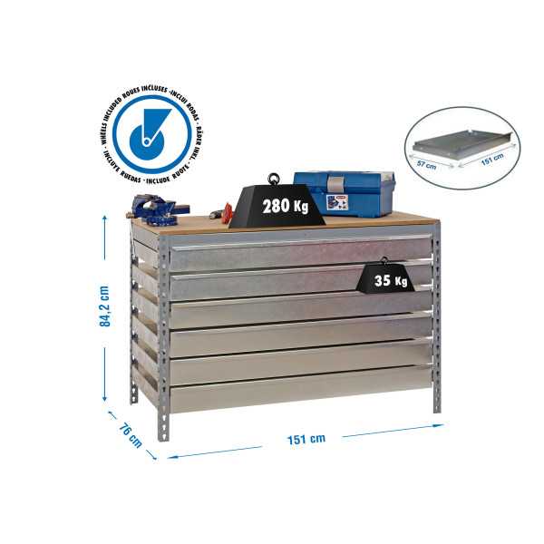 Banco trabajo 917x1510x760 SIMONWORK MOBILE BT5 BOX6 1500 GALVA/MADERA marca SIMONRACK