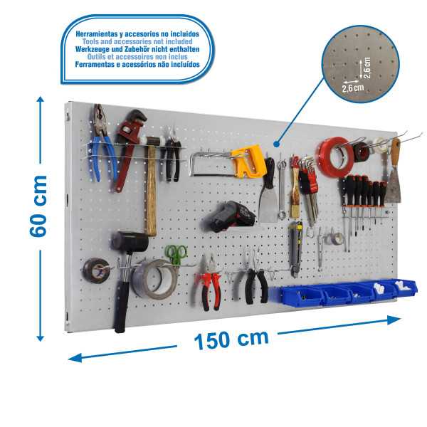Panel perforado 600x1500x35 PANELCLICK 1500x600 GALVA + 22 HOOK + 8 ACCE marca SIMONRACK