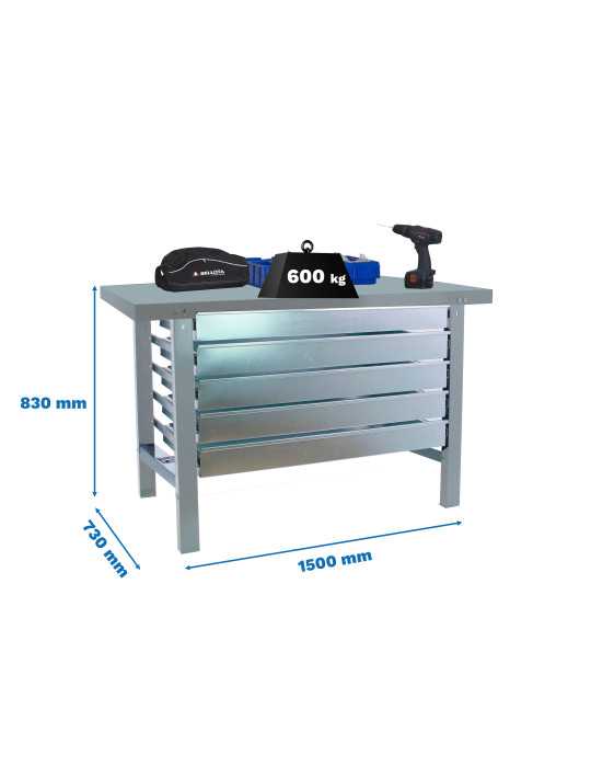 Banco trabajo 830x1500x730 SIMONWORK BT6 METAL 5BOX 1500x735 GRIS marca SIMONRACK