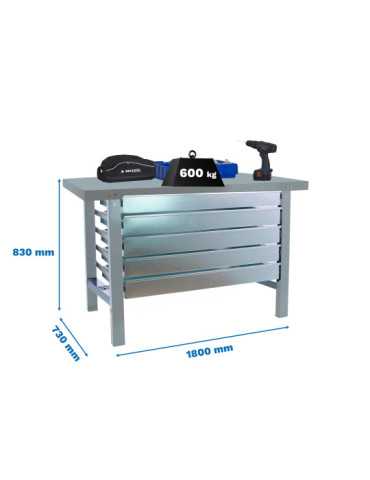Banco trabajo 830x1800x730 SIMONWORK BT6 METAL 5BOX 1800x735 GRIS marca SIMONRACK