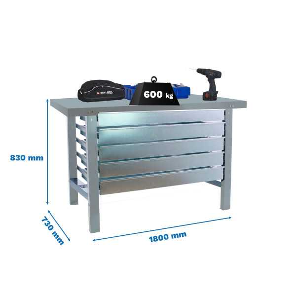 Banco trabajo 830x1800x730 SIMONWORK BT6 METAL 5BOX 1800x735 GRIS marca SIMONRACK