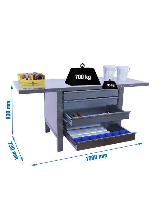 Banco trabajo 830x1500x730 SIMONWORK BT6 PRO METAL 5BOX 1500 GRIS marca SIMONRACK