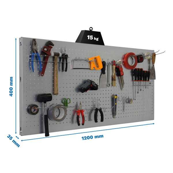 Panel perforado 400x1200x35 PANELCLICK 1200x400 GRIS + 22 HOOK + 3 ACCE marca SIMONRACK
