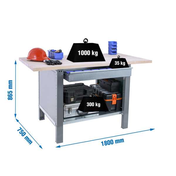 Banco trabajo 865x1800x750 SIMONWORK BT6 PRO LAMINATE 1BOX 1800 GRIS/HAYA marca SIMONRACK