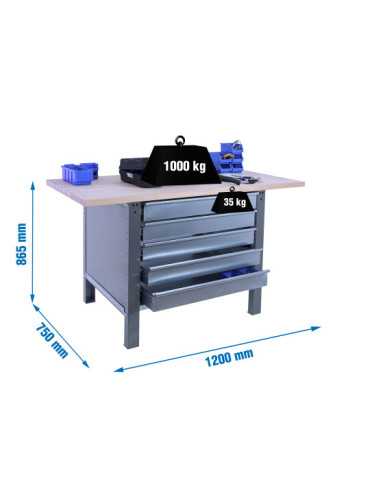 Banco trabajo 865x1200x750 SIMONWORK BT6 PRO LAMINATE 5BOX 1200 GRIS/HAYA marca SIMONRACK