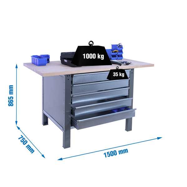 Banco trabajo 865x1500x750 SIMONWORK BT6 PRO LAMINATE 5BOX 1500 GRIS/HAYA marca SIMONRACK