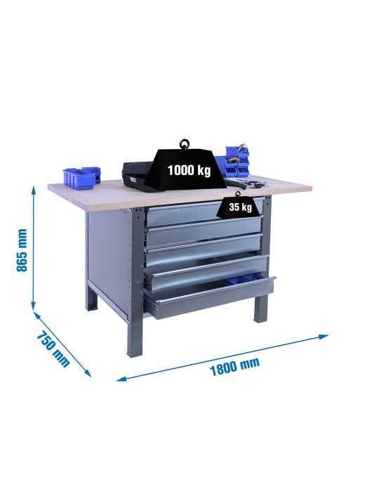 Banco trabajo 865x1800x750 SIMONWORK BT6 PRO LAMINATE 5BOX 1800 GRIS/HAYA marca SIMONRACK