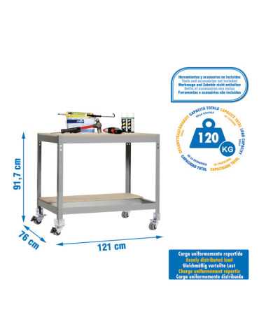 Banco trabajo 917x1210x760 SIMONWORK MOBILE BT0 1200 GRIS/MADERA marca SIMONRACK