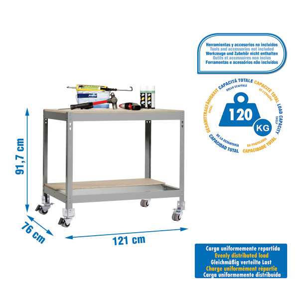 Banco trabajo 917x1210x760 SIMONWORK MOBILE BT0 1200 GRIS/MADERA marca SIMONRACK