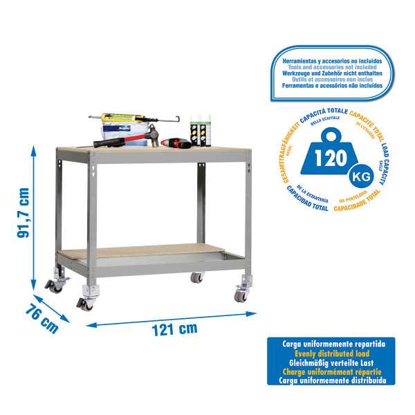 Banco trabajo 917x1510x760 SIMONWORK MOBILE BT0 1500 GRIS/MADERA marca SIMONRACK
