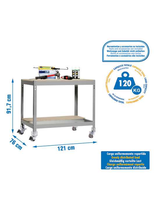 Banco trabajo 917x1510x760 SIMONWORK MOBILE BT0 1500 GRIS/MADERA marca SIMONRACK