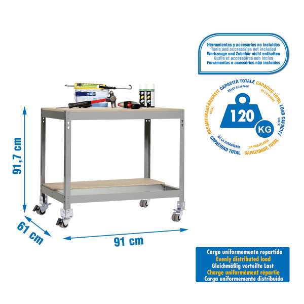 Banco trabajo 917x910x610 SIMONWORK MOBILE BT0 900 GRIS/MADERA marca SIMONRACK