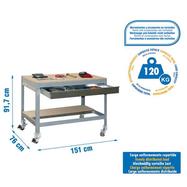 Banco trabajo 917x1510x760 SIMONWORK MOBILE BT0 BOX 1500 GRIS/MADERA marca SIMONRACK