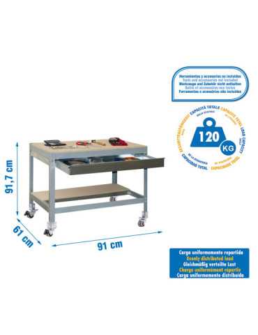 Banco trabajo 917x910x610 SIMONWORK MOBILE BT0 BOX 900 GRIS/MADERA marca SIMONRACK