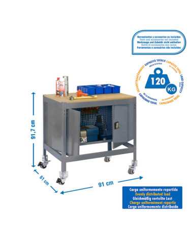 Banco trabajo 917x910x610 SIMONWORK MOBILE BT0 CABINET 900 GRIS/MAD marca SIMONRACK