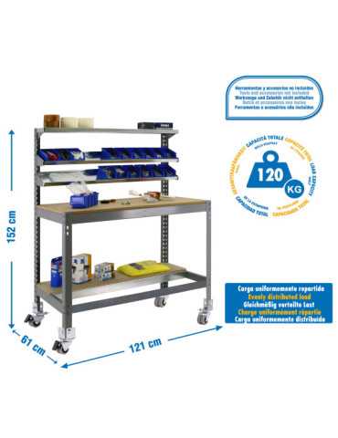 Banco trabajo 1520x1210x610 SIMONWORK MOBILE BT1 1200 GRIS/MADERA marca SIMONRACK