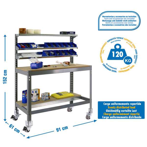 Banco trabajo 1520x910x610 SIMONWORK MOBILE BT1 900 GRIS/MADERA marca SIMONRACK