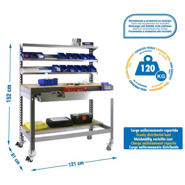 Banco trabajo 1520x1210x610 SIMONWORK MOBILE BT1 BOX 1200 GRIS/MADERA marca SIMONRACK