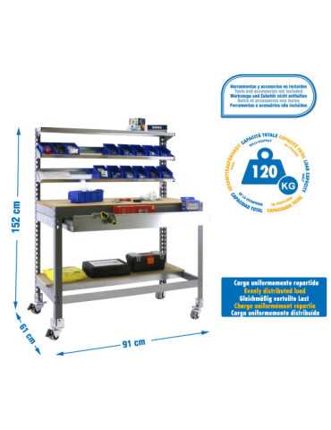 Banco trabajo 1520x910x610 SIMONWORK MOBILE BT1 BOX 900 GRIS/MADERA marca SIMONRACK