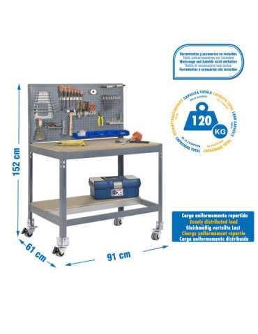 Banco trabajo 1520x910x610 SIMONWORK MOBILE BT2 900 GRIS/MADERA marca SIMONRACK