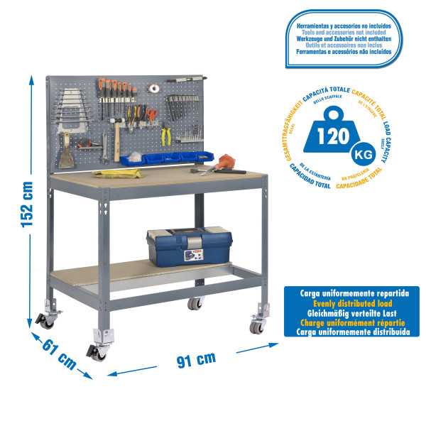 Banco trabajo 1520x910x610 SIMONWORK MOBILE BT2 900 GRIS/MADERA marca SIMONRACK