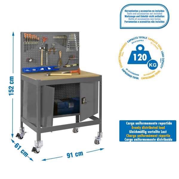 Banco trabajo 1520x910x610 SIMONWORK MOBILE BT2 CABINET 900 GRIS/MADERA marca SIMONRACK