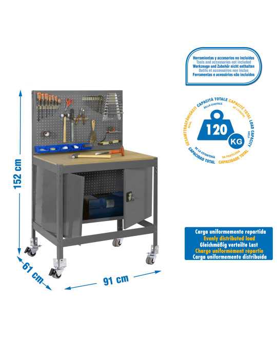 Banco trabajo 1520x910x610 SIMONWORK MOBILE BT2 CABINET 900 GRIS/MADERA marca SIMONRACK