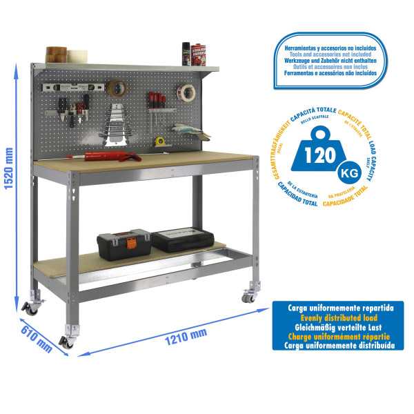 Banco trabajo 1520x1210x610 SIMONWORK MOBILE BT3 1200 GRIS/MADERA marca SIMONRACK
