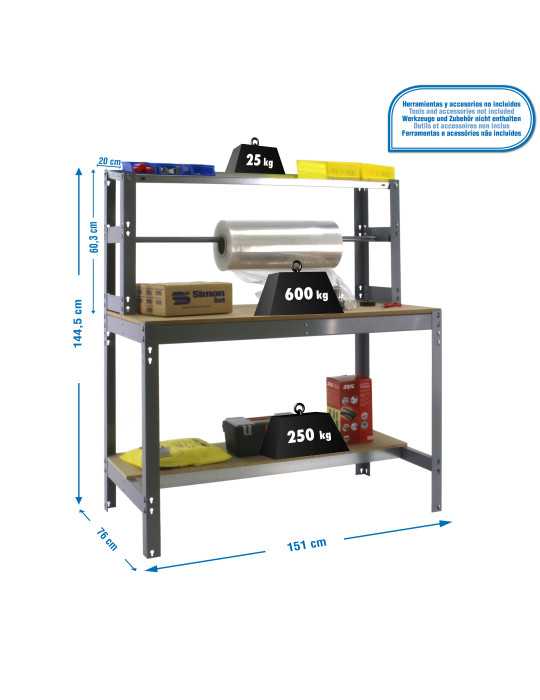 Banco trabajo 1445x1510x760 SIMONWORK BT4 1500 GRIS/MADERA marca SIMONRACK