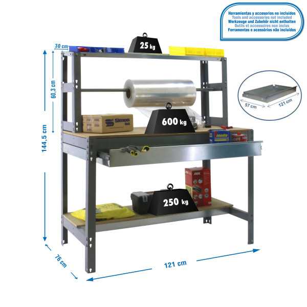 Banco trabajo 1445x1210x760 SIMONWORK BT4 BOX 1200 GRIS/MADERA marca SIMONRACK