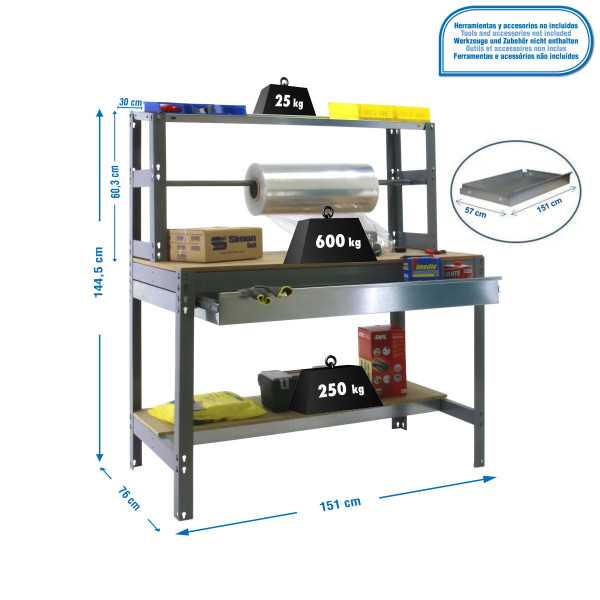 Banco trabajo 1445x1510x760 SIMONWORK BT4 BOX 1500 GRIS/MADERA marca SIMONRACK