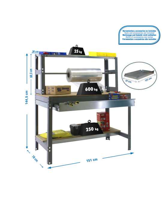 Banco trabajo 1445x1510x760 SIMONWORK BT4 BOX 1500 GRIS/MADERA marca SIMONRACK
