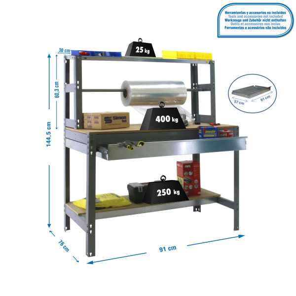Banco trabajo 1445x910x760 SIMONWORK BT4 BOX 900 GRIS/MADERA marca SIMONRACK